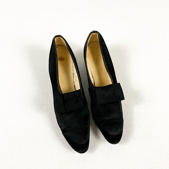 1920s / 1930s Black Satin Pointy Shoes with Grosg… - image 3