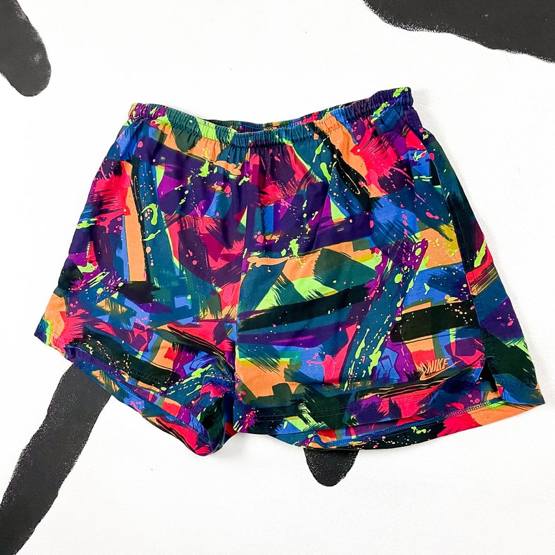 90s Nike Abstract Print Swim Trunks / Brush Stroke / 80s / Bright / Geometric Print / Saved By The Bell / Thailand / Mens / XL / image 2
