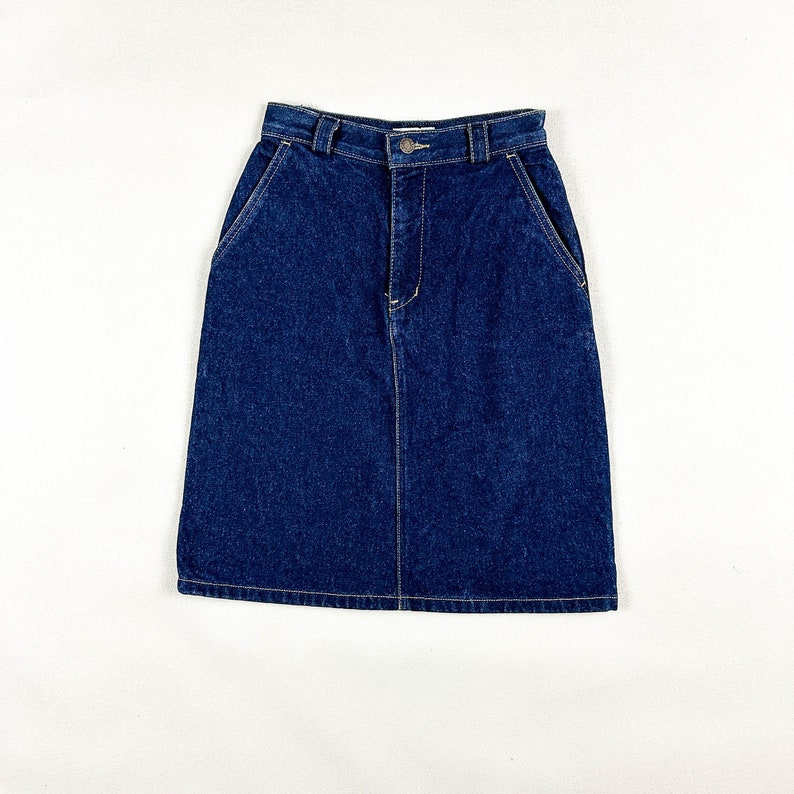 1990s Calvin Klein Denim Mini Pencil Skirt / Above The Knee / High Waist / A Line / Small / 24 Waist / 1980s / Preppy / Jean Skirt / 90s image 1