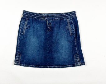 y2k Marithe Francois Girbaud Denim Mini Skirt / Size 32 / Large / Pockets / Oversize Stitching / Cool Details / Jean Skirt / Pockets / M /