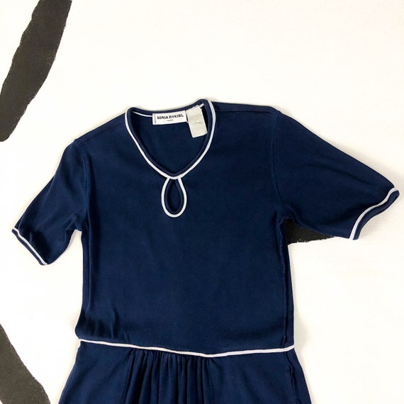 1990s Sonya Rykiel Navy Blue and White Cotton Max… - image 2