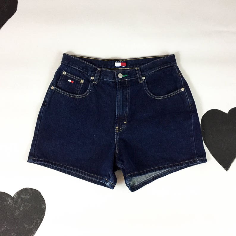 90s Tommy Hilfiger denim dark wash shorts Logo Patch Tommy Jeans Tommy Gear Size 14 Gigi Aaliyah TLC 90s Hip Hop Large