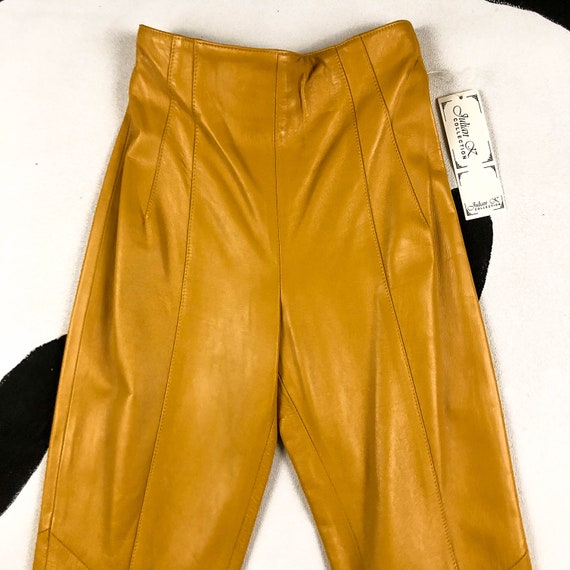 80s / 90s / Mustard Yellow Leather High Waisted P… - image 2