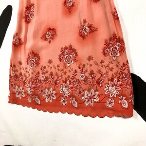 90s Pink and Red Floral Rayon Slip Dress / Size 8 / Dots / Sleeveless / Scalloped Hem / Medium / Wide Spaghetti Straps / Peach / Grunge / M image 4