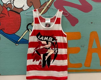 1980s 1990s Lambada The Forbidden Dance tank top / horizontal stripes / red and white / medium / screenprint / legs / dance / film / movie