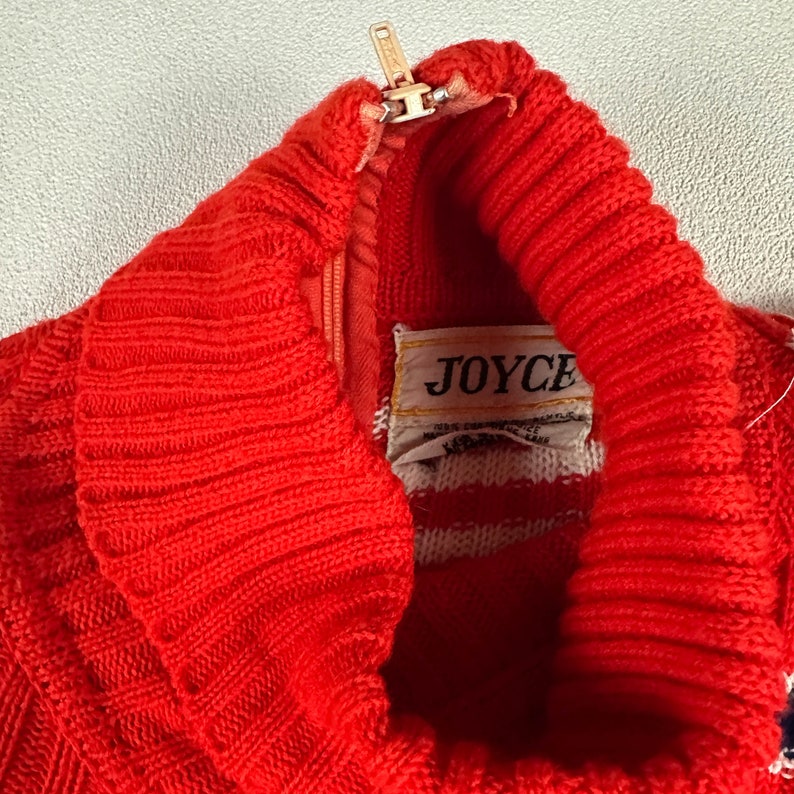 1970s Holiday Christmas Sweater / Turtleneck / Illusion Short Sleeves / Tromp L'oiel / Knit Belt / Optical Illusion / Kitschy / 70s / Santa image 5