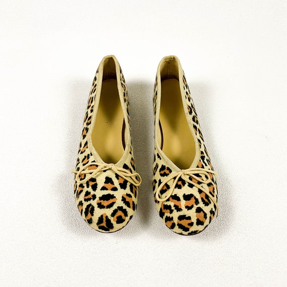 1950s Leopard Print Fuzzy Flocked Flats / Size 8.… - image 2