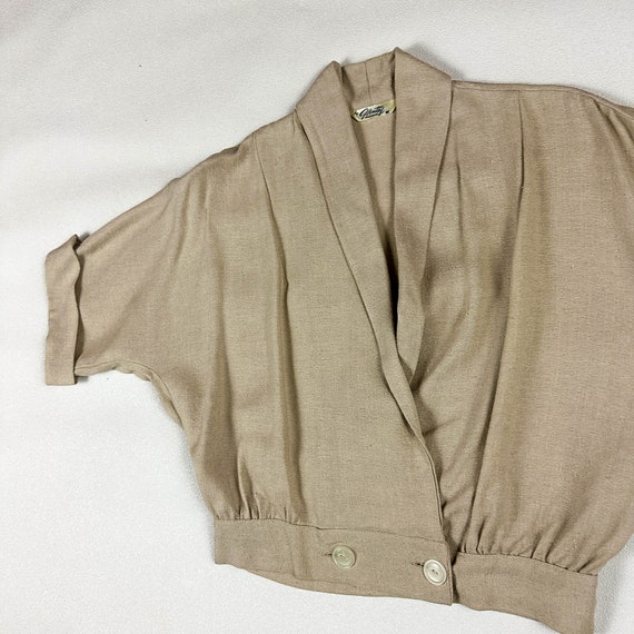 1940s Beige Cropped Blouse with Tie Front by Glen… - image 4