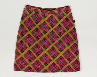 1990s Todd Oldham Plaid Faux Sequin Skirt / Photoprint / Photorealisitic Print / Pastel / Stretch / Jersey / y2k / to2 / 00s / the nanny / s