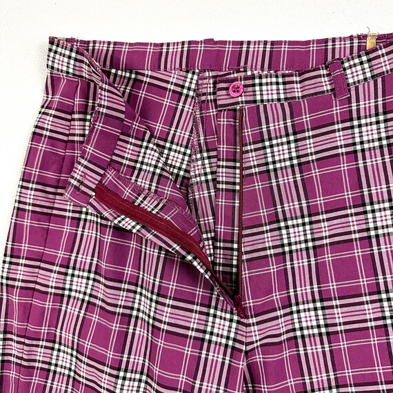 1990s / y2k lightweight purple plaid pants / Smal… - image 3