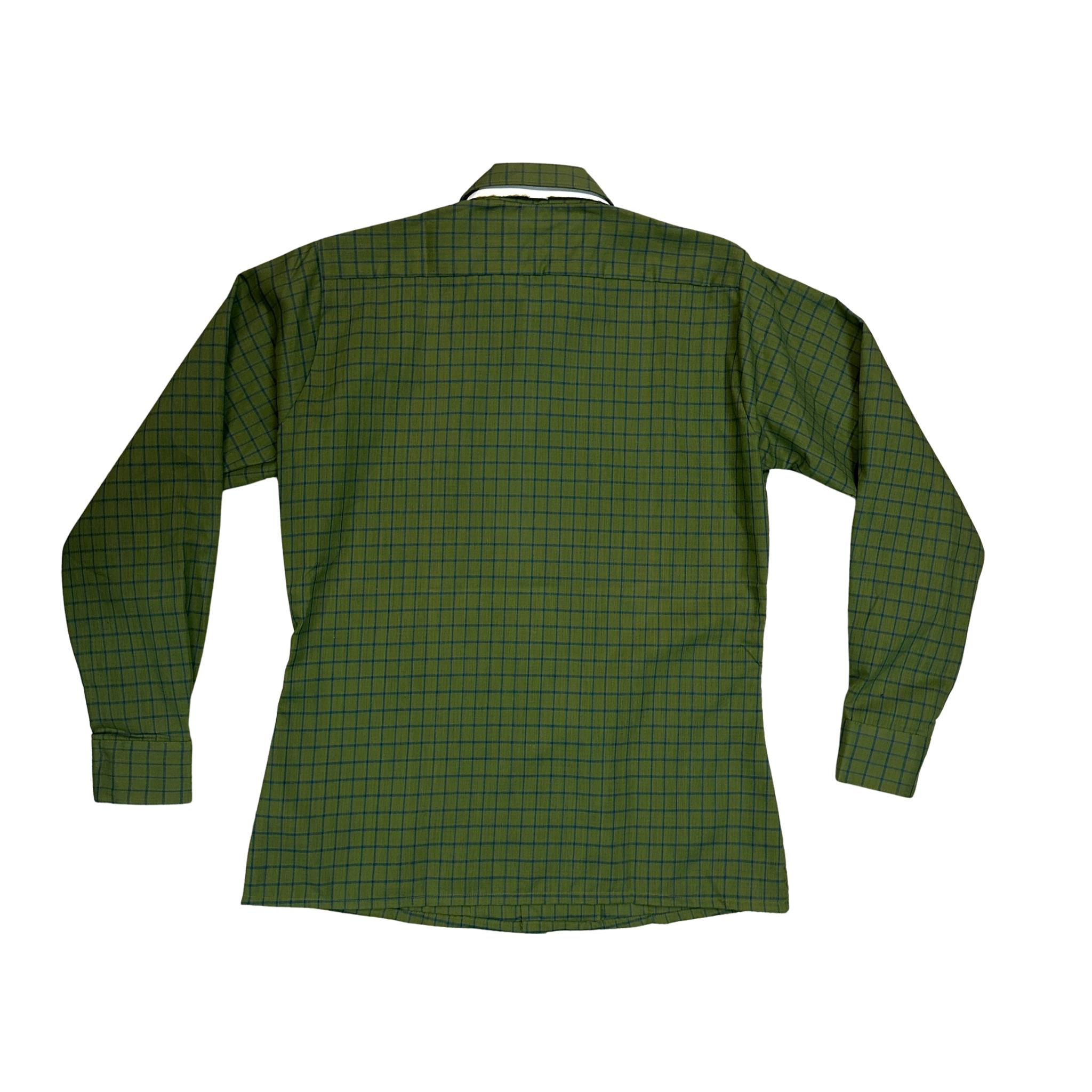 1960s Arrow Loop Colllar Deadstock Green and Blue Check Plaid