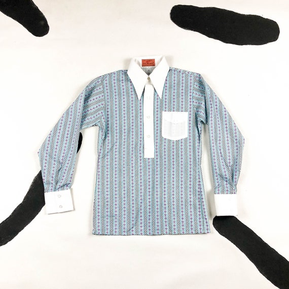 70s Van Heusen Oversize Dagger Collar Blouse / Qua