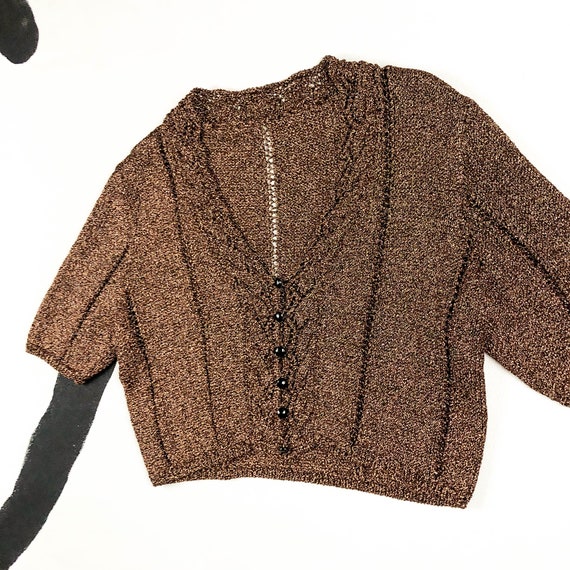 1930s Copper Lurex Knit Cropped Sweater Top / Blo… - image 3
