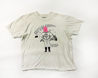 1990s Captian Condom Novelty T Shirt / 5050 / Oneita Tag / XL / Made in USA / Sex Jokes / Humor / White T Shirt / Single Stitch / Safe Sex