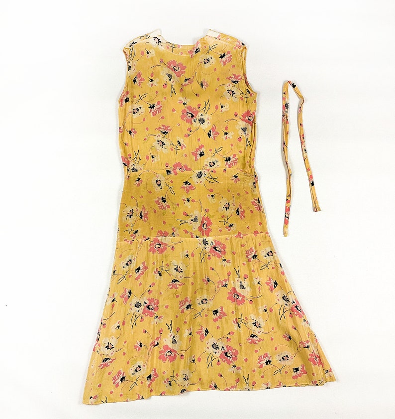 1920s Pink and Yellow Silk Floral Day Dress / Flapper Dress / Allover Print / Lawn Dress / Sheer / Antique Textiles / Small / S / Gatsby image 8