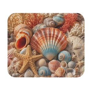 Alfombrilla de ratón con diseño de conchas marinas y estrellas de mar / Alfombrilla de escritorio con diseño de conchas de playa costera