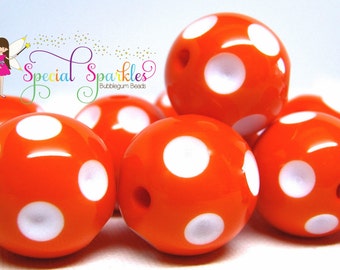12 Orange and White Polka Dot Bubblegum Beads, 20mm, Minnie Mouse Beads