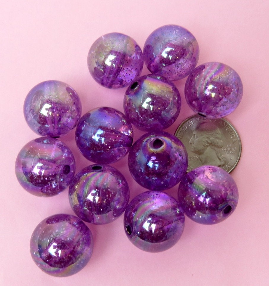 12 PURPLE Glitter Beads Round Acrylic Beads 20mm Bubblegum Etsy