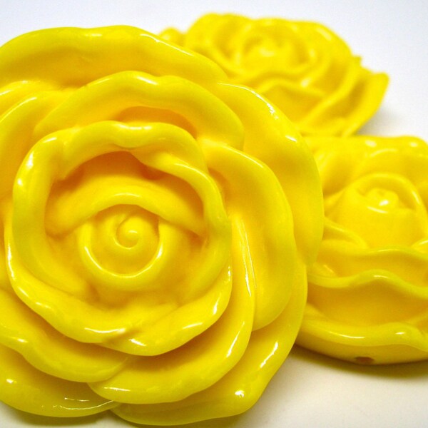 Chunky Beads, 1 - 6 flower beads, HUGE 48mm, YELLOW resin rose bubblegum beads, bubblegum necklaces, chunky jewelry, yellow flower bead