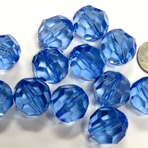Fourth of July BLUE Chunky Beads, 12 Royal Blue Bubblegum Beads, 12 Faceted Round Beads, Acrylic Craft Beads, 24mm