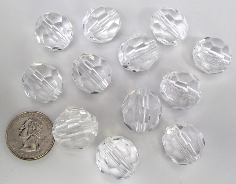12 Clear Chunky Beads 22mm Clear Faceted Beads Clear Acrylic Etsy