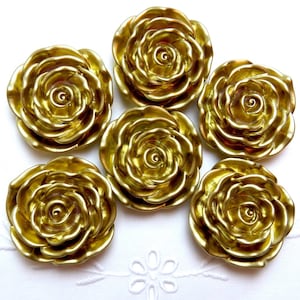 Chunky Beads, 1 - 6 flower beads, HUGE 48mm, GOLD resin rose bubblegum beads, big gold rose beads, rose beads, huge gold flower beads