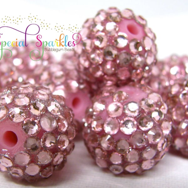 12 Pink Bubblegum Beads, Pink Rhinestone Beads, 20mm Soft Pink Bubblegum Beads, Pink Chunky Beads, Big Sparkling Beads 20mm