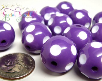 polkadot beads, purple beads, bubblegum beads, chunky beads, 20mm polka dot beads, purple polkadot beads, round beads, chunky dot beads