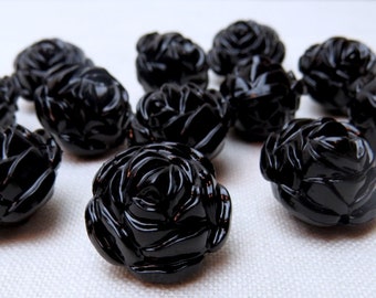 12 Chunky Rose Beads, 12 Black Rose Beads, Bubblegum Beads, BLACK, Acrylic Flower Beads, 24mm x 20mm, HALLOWEEN Black Rose Beads