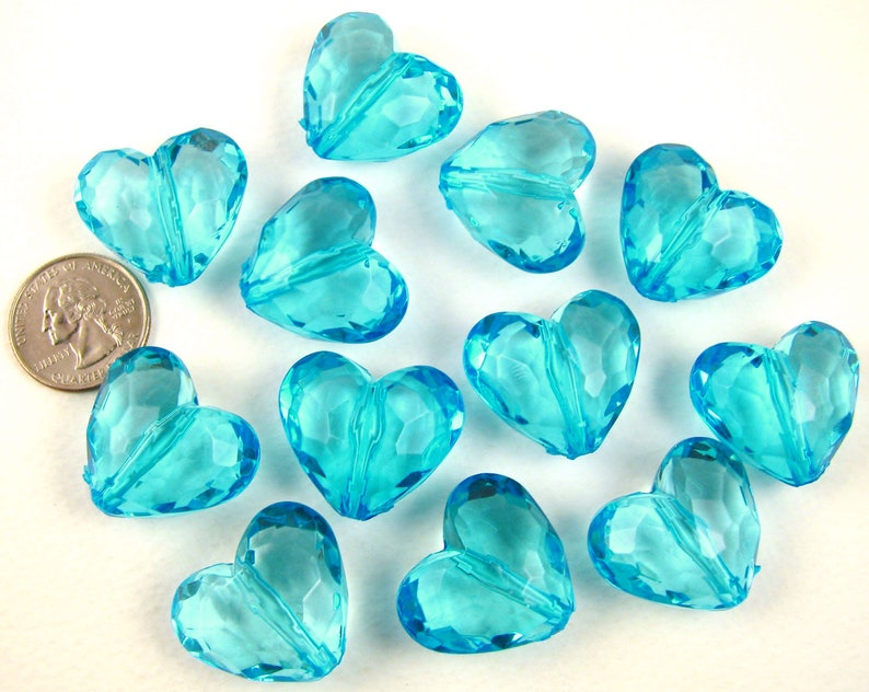 Aqua Heart Beads 12 Acrylic Faceted HEART Beads Also in Lemon - Etsy UK
