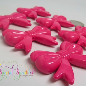 6 Big HOT PINK BOW beads, acrylic craft beads, 36mm long, 46mm wide, 9mm thick