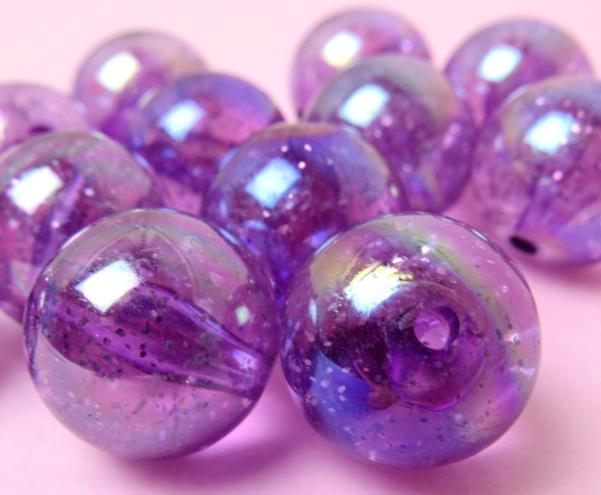12 PURPLE Glitter Beads Round Acrylic Beads 20mm Bubblegum Etsy