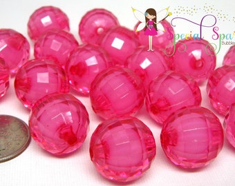 12 HOT PINK with WHITE core  Beads Round Acrylic Faceted Craft Beads, Bead in a Bead, 20mm