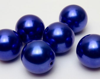 Big Pearls, 6 Huge Pearls, ROYAL BLUE Color Pearls, 6 Faux Pearls, SIX Huge Round Imitation Pearls 30mm Bubblegum Beads, Blue Faux Pearls