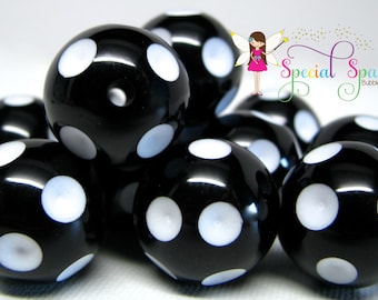 Perles à pois de poilus, perles à pois épais, perles de bubblegum à pois noirs, perles de 20 mm, perles Minnie Mouse, perles de gomme à bulle, perles Chunky