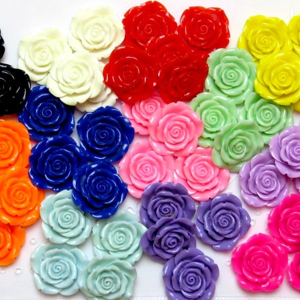 Chunky Beads flower beads, BIG 42mm, MANY COLORS resin rose bubblegum beads, big rose beads, rose beads, pretty flower beads