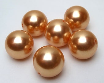 Big Pearls, 6 Huge Pearls, APRICOT Color Pearls, 6 Faux Pearls, SIX Huge Round Imitation Pearls 30mm Bubblegum Beads, Faux Pearls