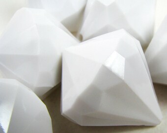 Chunky Diamond Pendants, HUGE chalk WHITE diamond bling acrylic faceted 6 (six) pendants