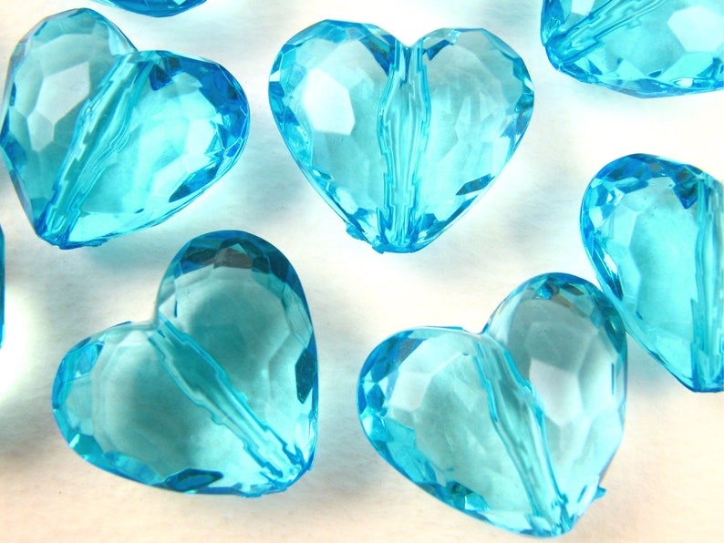 Aqua Heart Beads 12 acrylic faceted HEART beads | Etsy