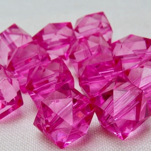 12 hot pink beads, chunky beads, hot pink bubblegum beads, faceted acrylic beads, craft beads, 20mm beads, square faceted beads, cube beads