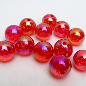 12 RED Glitter Beads, Round Acrylic Beads, 20mm Bubblegum Beads, RED Chunky Beads, Glitter Bubblegum Beads, Red Beads