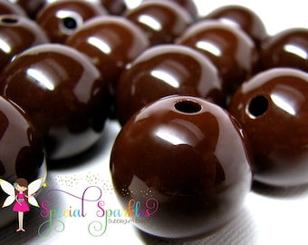 12 gumball beads, 20mm round BROWN bubblegum beads, 12 chunky brown beads, brown bubblegum beads