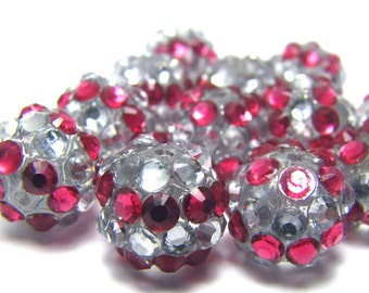 12 kleine rood en zilver gestreepte Strass kralen mousserend Bling hars ballen nieuwe grootte 14mm