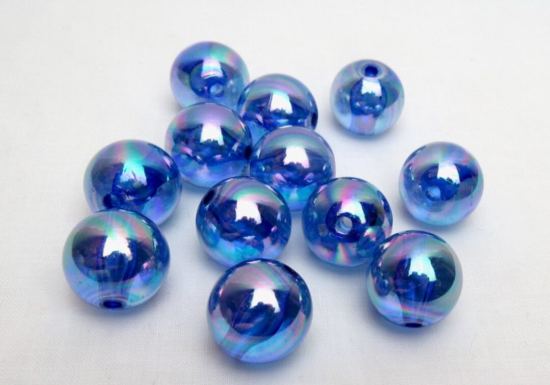 12 Royal Blue Glitter Beads, 20mm Bubblegum Beads, Blue Glitter Chunky