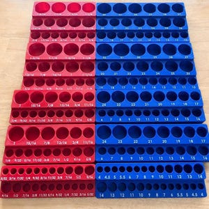 Quinn Master Set Socket Trays, Magnetic Base (Chrome-Sized), Metric/SAE Shallow/Deep Organizers (10-Piece Set)