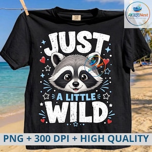 Camiseta para adultos de peso pesado con estampado de mapache adorable y divertido (descarga digital).