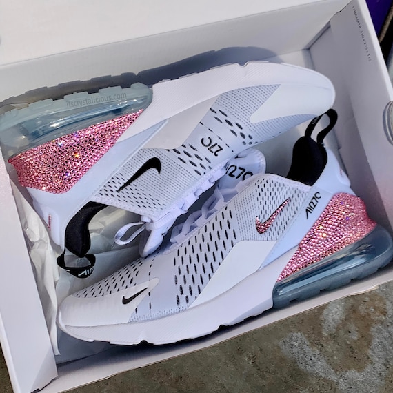 Genuine Bling Nike Air Max 270 White/Black Embellished with Crystal swooshs Ticks