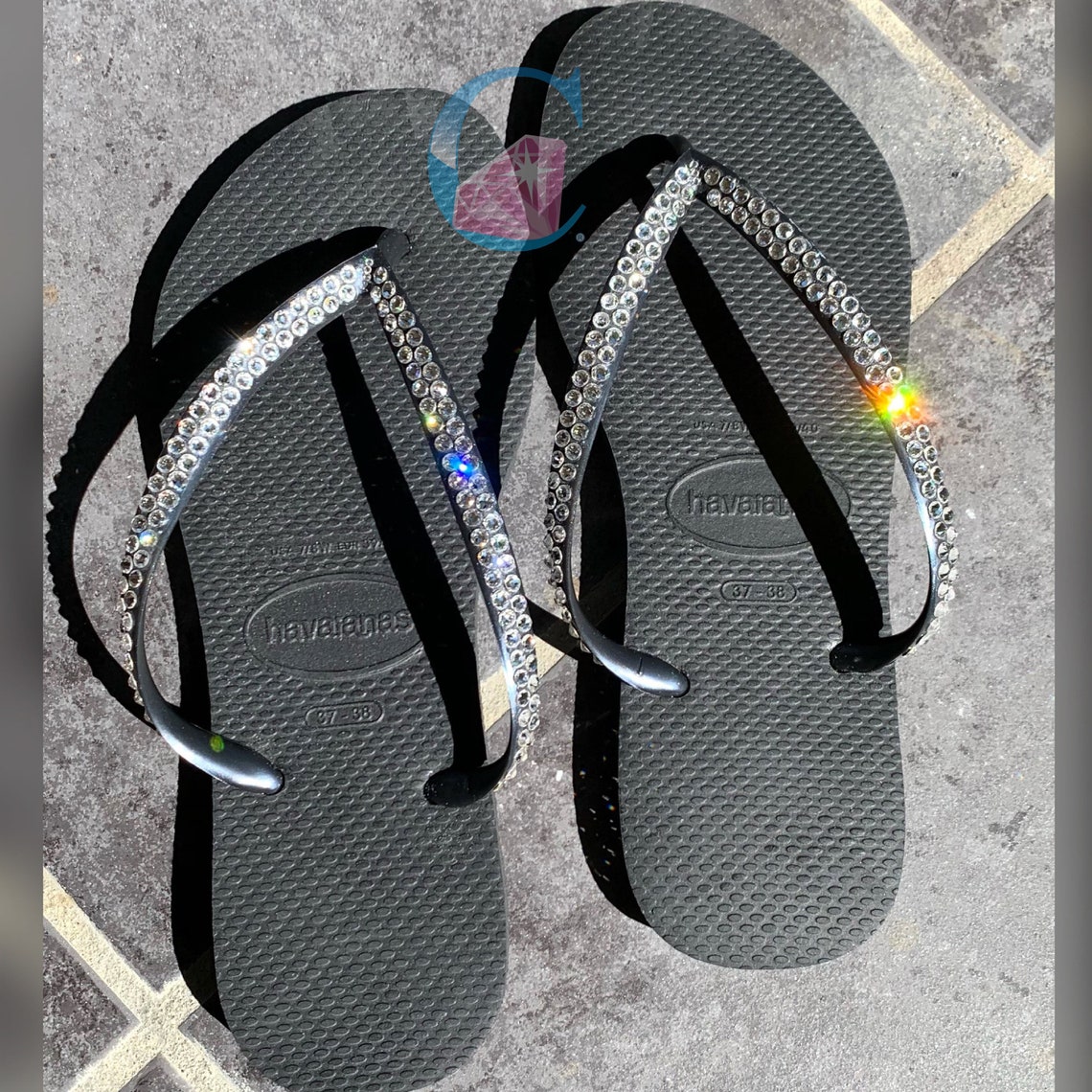 Black Havaianas Covered in Crystals Bling Flip Flops Crystal - Etsy Israel