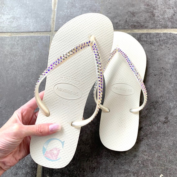 Havaianas Blancas Cubiertas de Cristal AB Bling Chanclas 2 | Etsy México