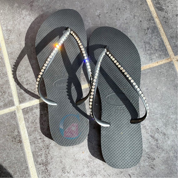 Havaianas Negras Cubiertas De Cristal Bling Chanclas 1 Fila | Etsy España